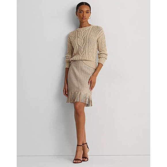 NWT $595 Ralph Lauren SKIRT Fringe Trim Woven Leather Pencil 100% LAMB LEATHER - Picture 5 of 14